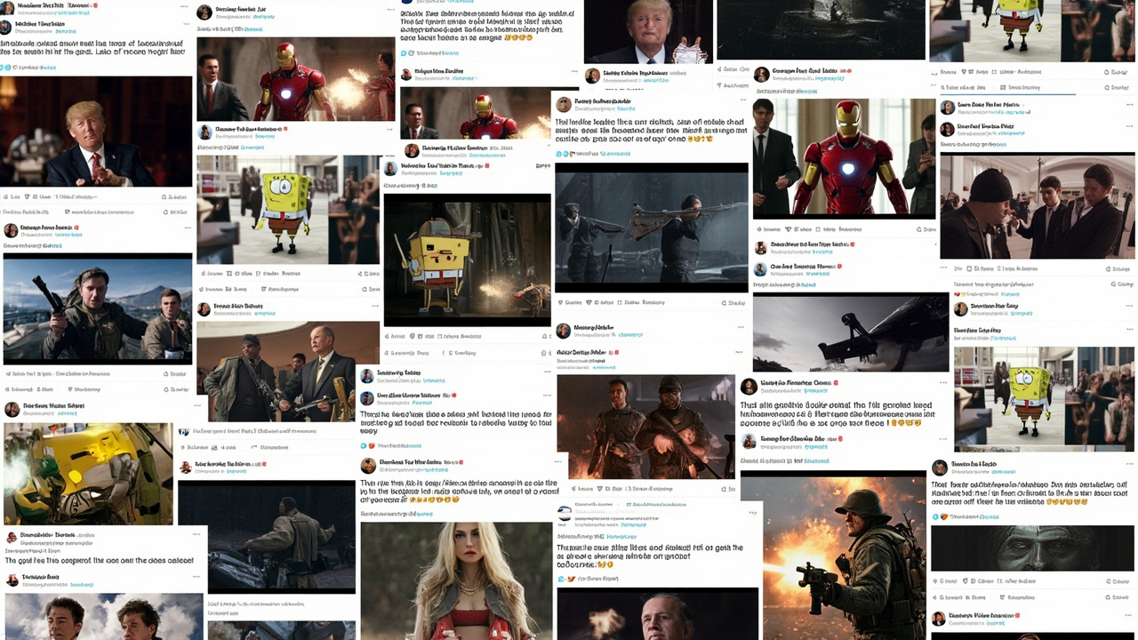 A grid of screenshots from various White House social media posts mixing SpongeBob SquarePants, Iron Man, and GTA imagery with real combat footage