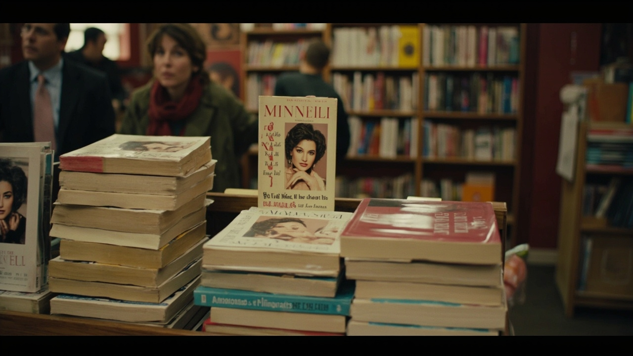 A bookstore display table stacked with copies of Liza Minnelli's memoir Kids Wait Till You Hear This alongside other March 2026 new releases
