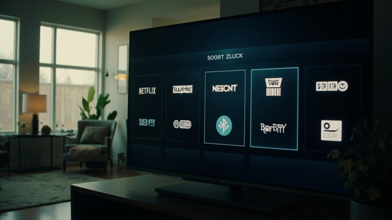 Multiple streaming app logos on smart TV screen