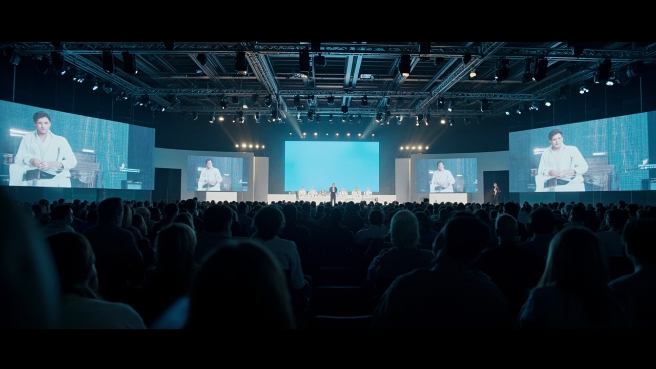 Conference stage with wellness technology demonstrations