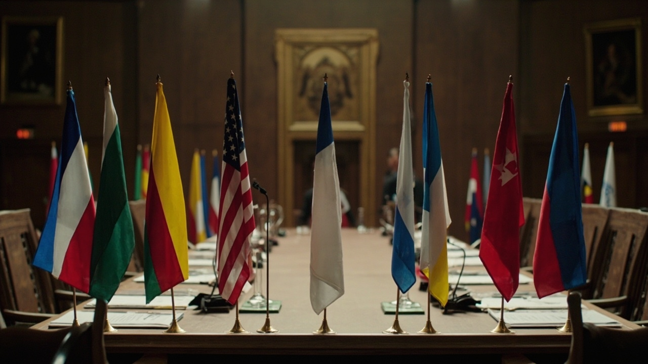 Diplomatic meeting table with Chinese and Pakistani flags