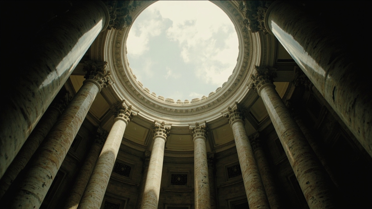 US Capitol rotunda interior, light streaming through dome, document visible on marble floor