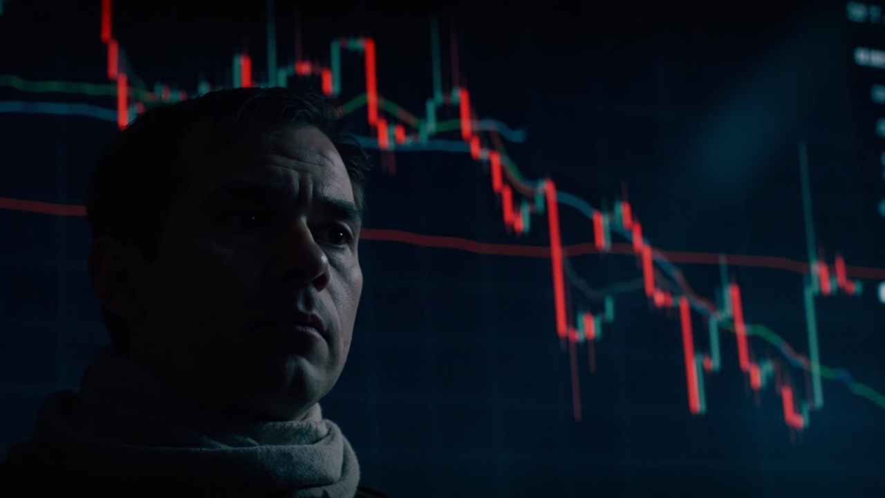 Tesla stock chart on trading screen, declining line