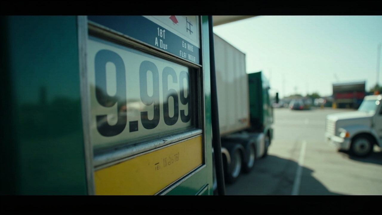 Diesel fuel pump display showing extreme high price, truck stop setting