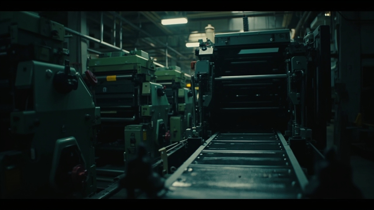 Newspaper printing press machinery, idle and dark