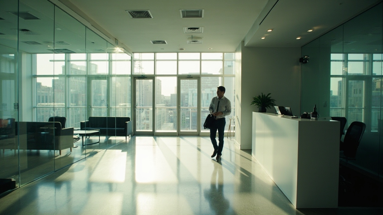 The OpenAI office lobby in San Francisco with empty reception chairs