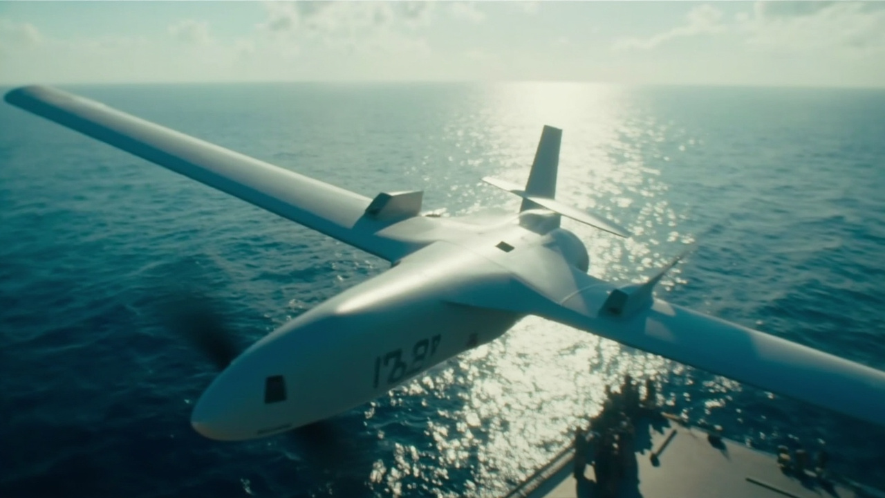 A BQM-177A aerial target drone launching over open ocean during a Navy training exercise — the hardware behind Kratos's war-driven upgrade cycle