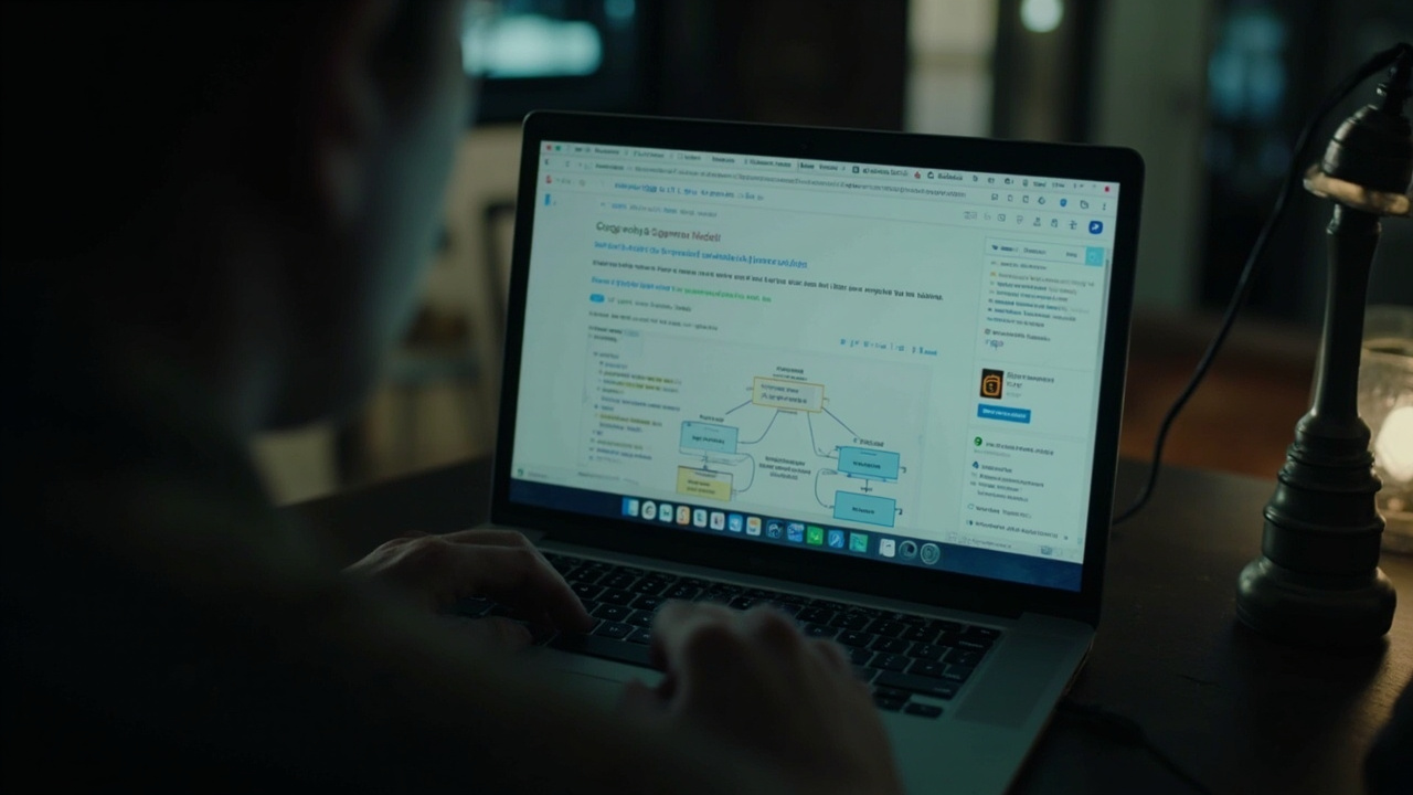 Google's Gemma 4 logo displayed on a developer's laptop screen with code and model architecture diagrams visible
