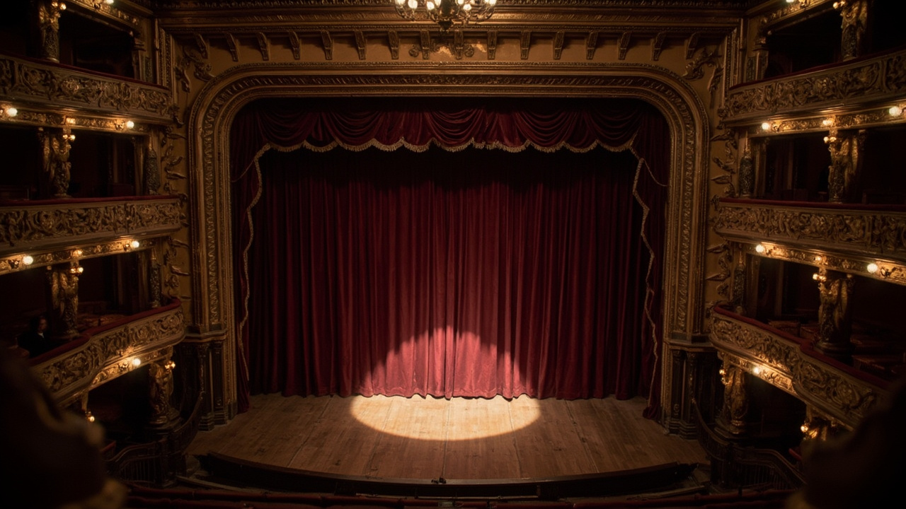 Haldun Dormen on a theater stage during a musical production in Istanbul