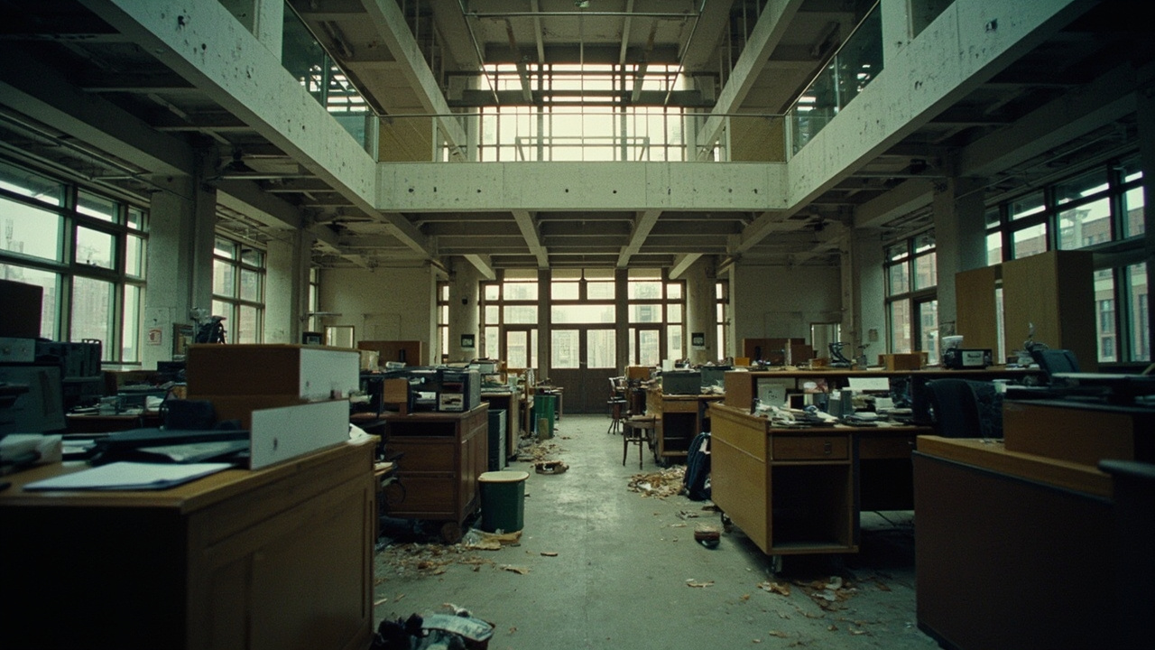 The Washington Post newsroom with empty desks alongside occupied workstations, a visual contrast of the layoffs and rehires