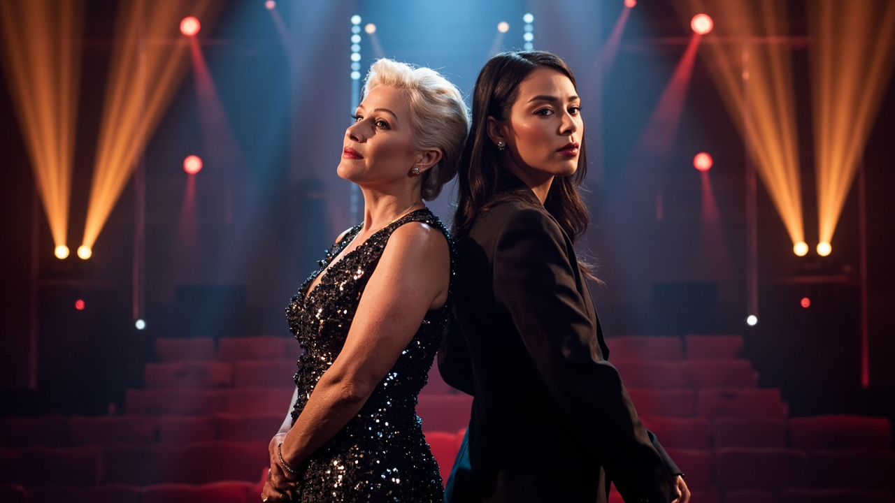 Jean Smart and Hannah Einbinder in character as Deborah Vance and Ava in a promo image for Hacks Season 5, Las Vegas lights visible in the background