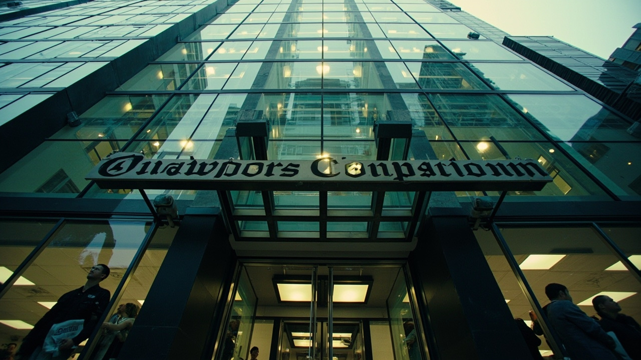 The Washington Post headquarters building on K Street in Washington DC, the Post logo visible above the entrance