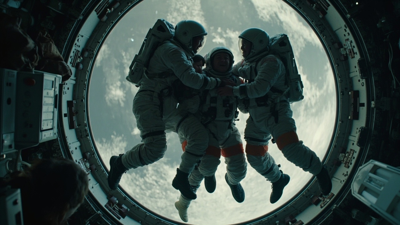 The Artemis II crew inside their spacecraft during the emotional crater naming moment
