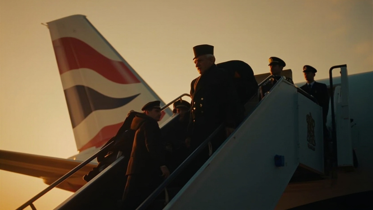 UK Prime Minister Keir Starmer boarding a plane with diplomatic staff