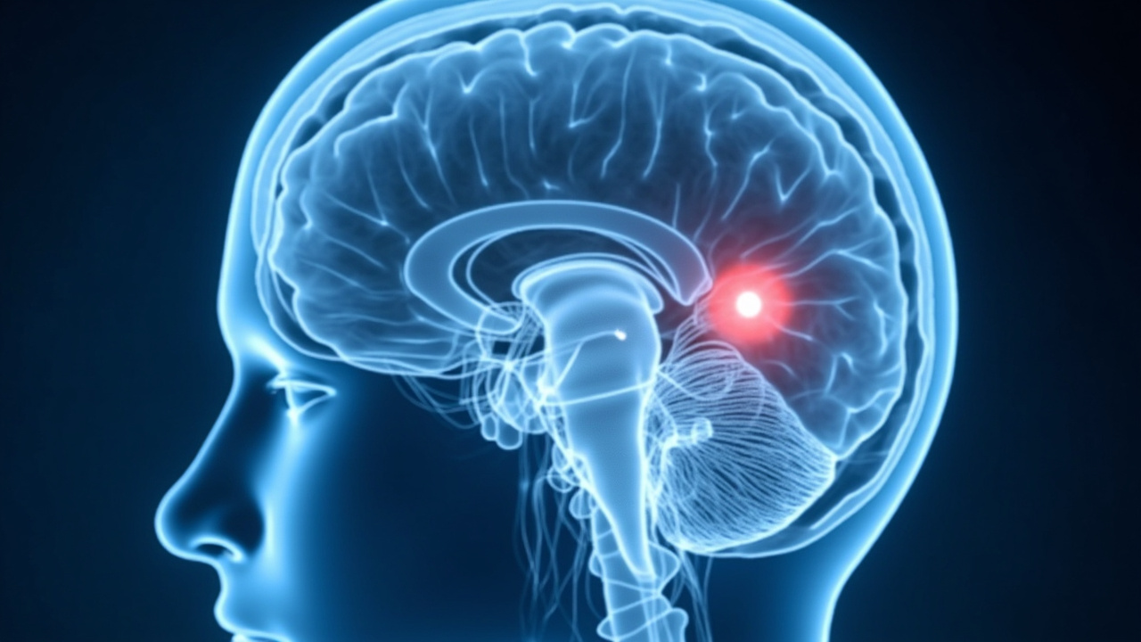 An MRI-style illustration of the human brainstem with the lateral parafacial region highlighted