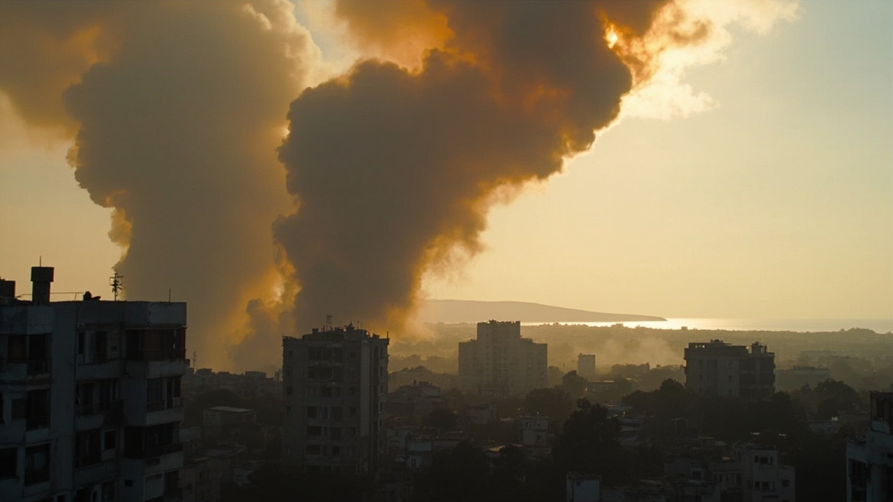 Smoke rising over Beirut southern suburbs during continued Israeli strikes