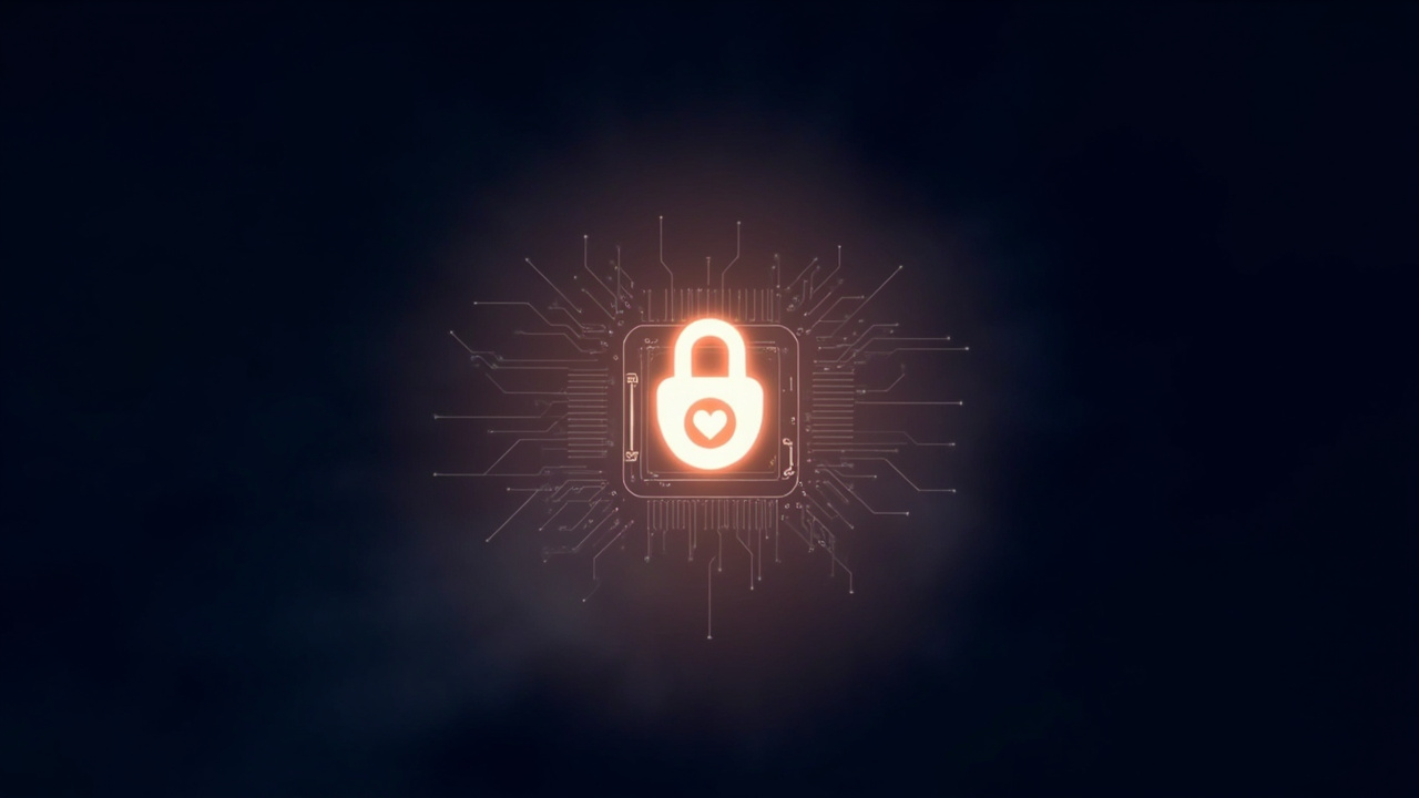 A padlock icon superimposed on a browser cookie with a hardware chip in the background