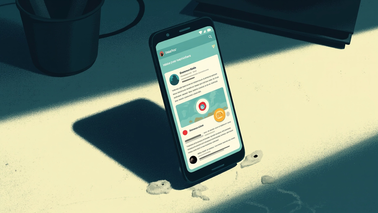 A smartphone displaying a social media timeline with dramatically reduced engagement metrics