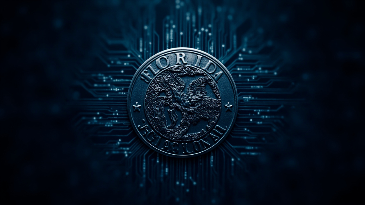 Florida state seal overlaid on a digital background representing AI regulation