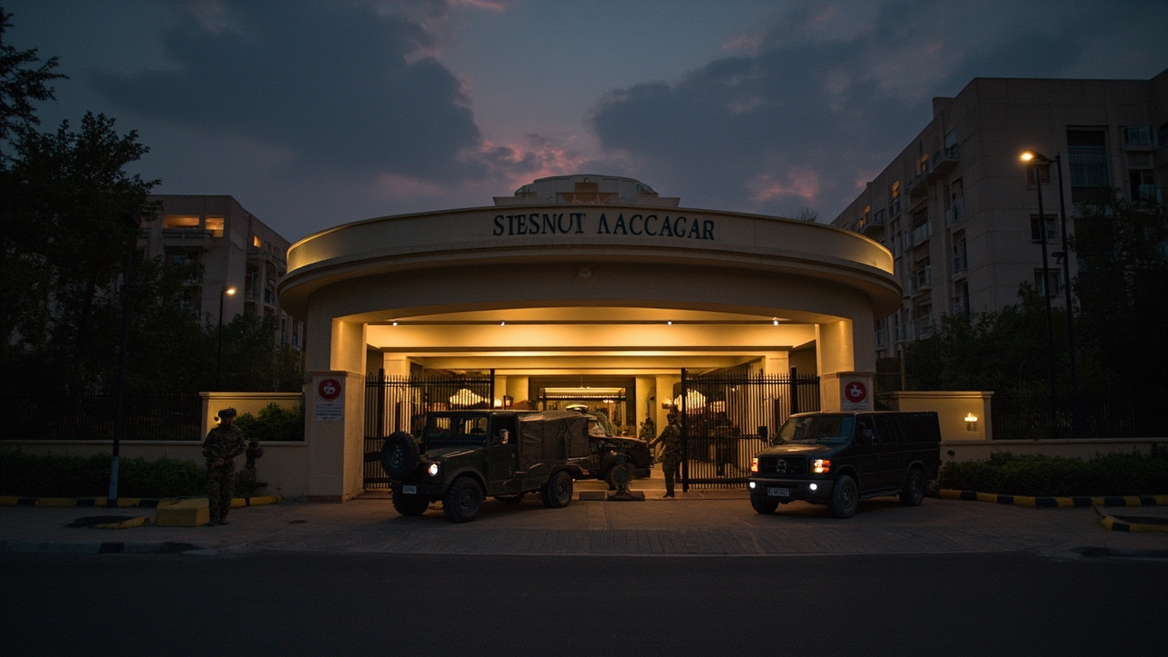 Fortified streets around Islamabad's Serena Hotel with security vehicles blocking access ahead of historic US-Iran talks