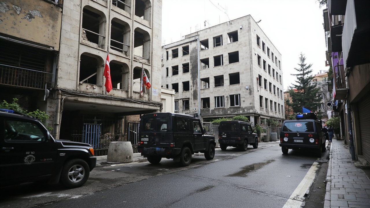 A diplomatic compound in Istanbul behind security barriers with police presence