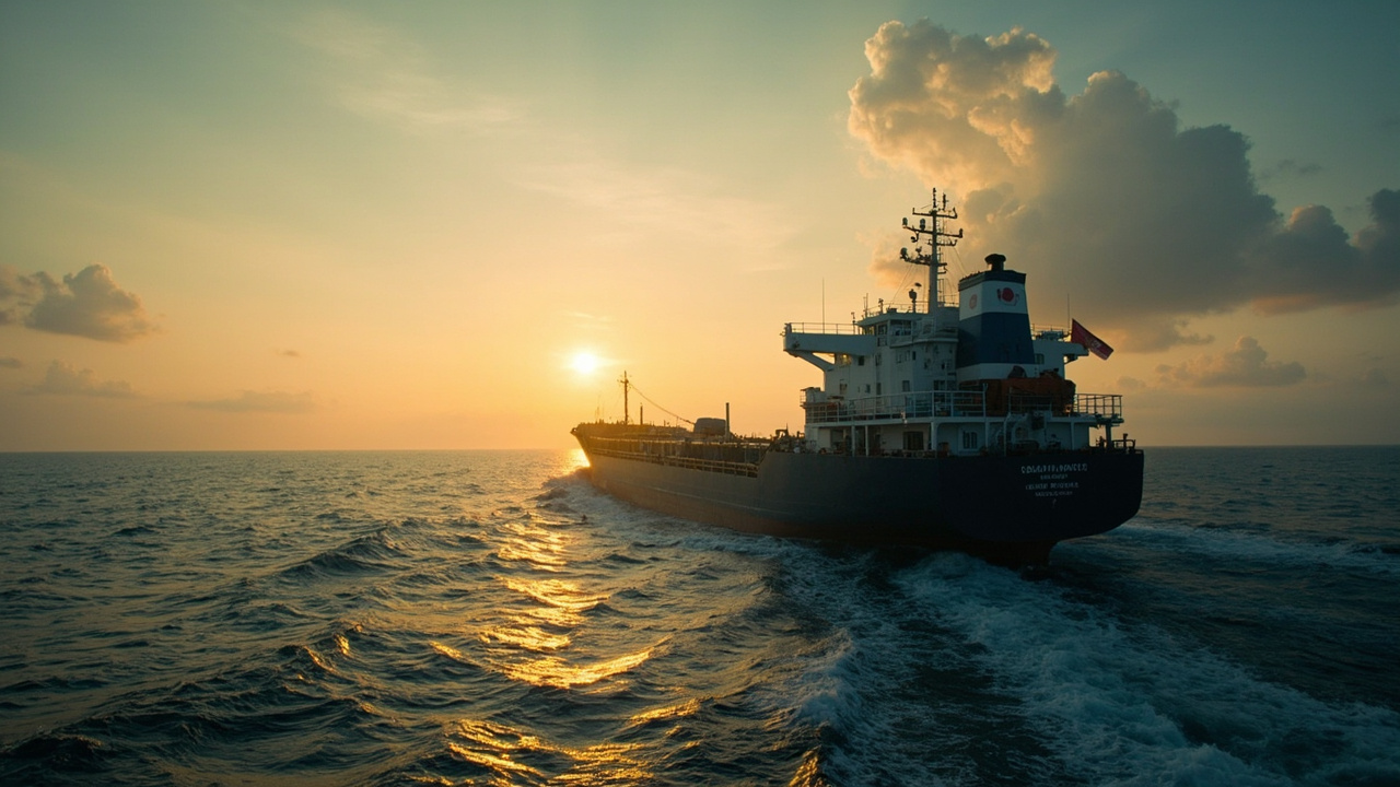Oil tanker in the Strait of Hormuz with Japanese flag