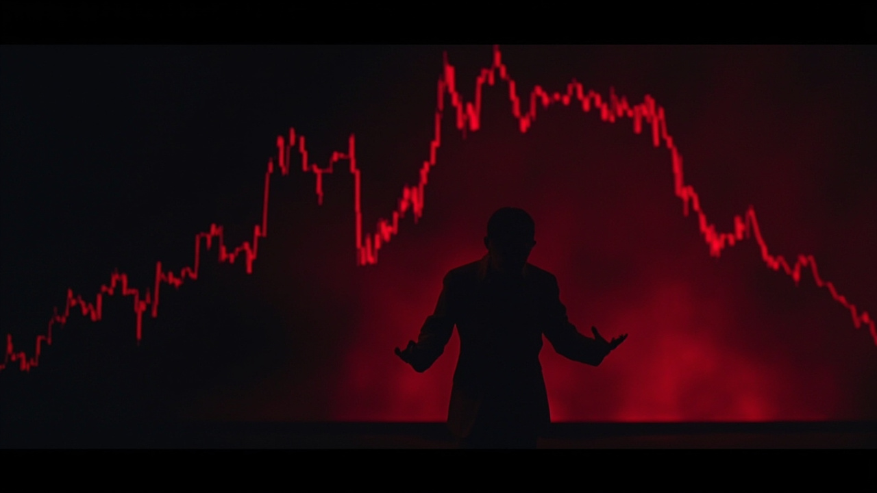 A stock chart showing a dramatic crash overlaid with Khaby Lame's signature shrug gesture
