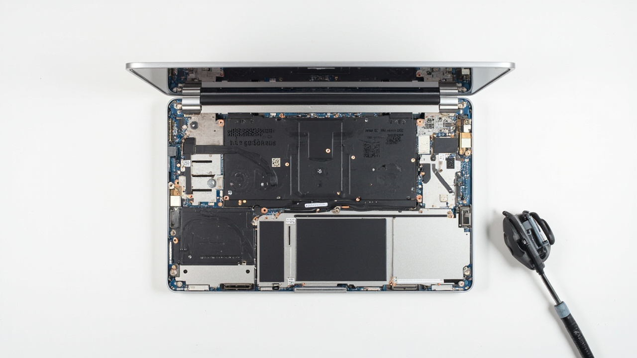 MacBook Neo internals exposed during a teardown showing modular components