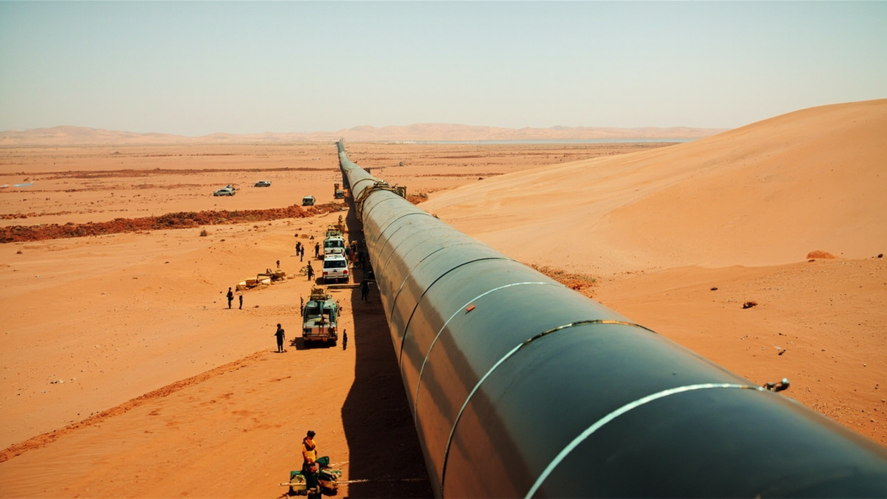 Desert pipeline infrastructure with visible damage