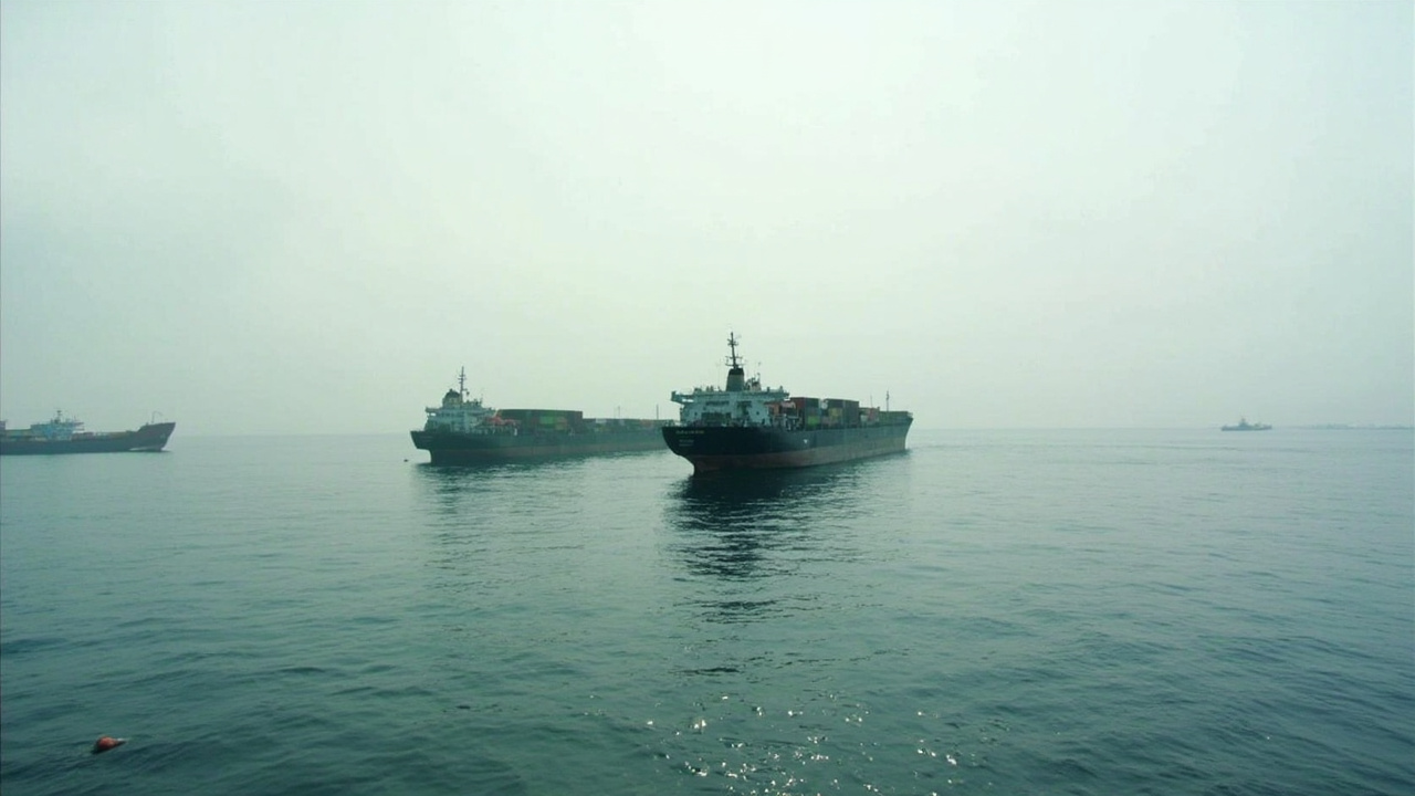 Ships waiting near the Strait of Hormuz as passage remains restricted