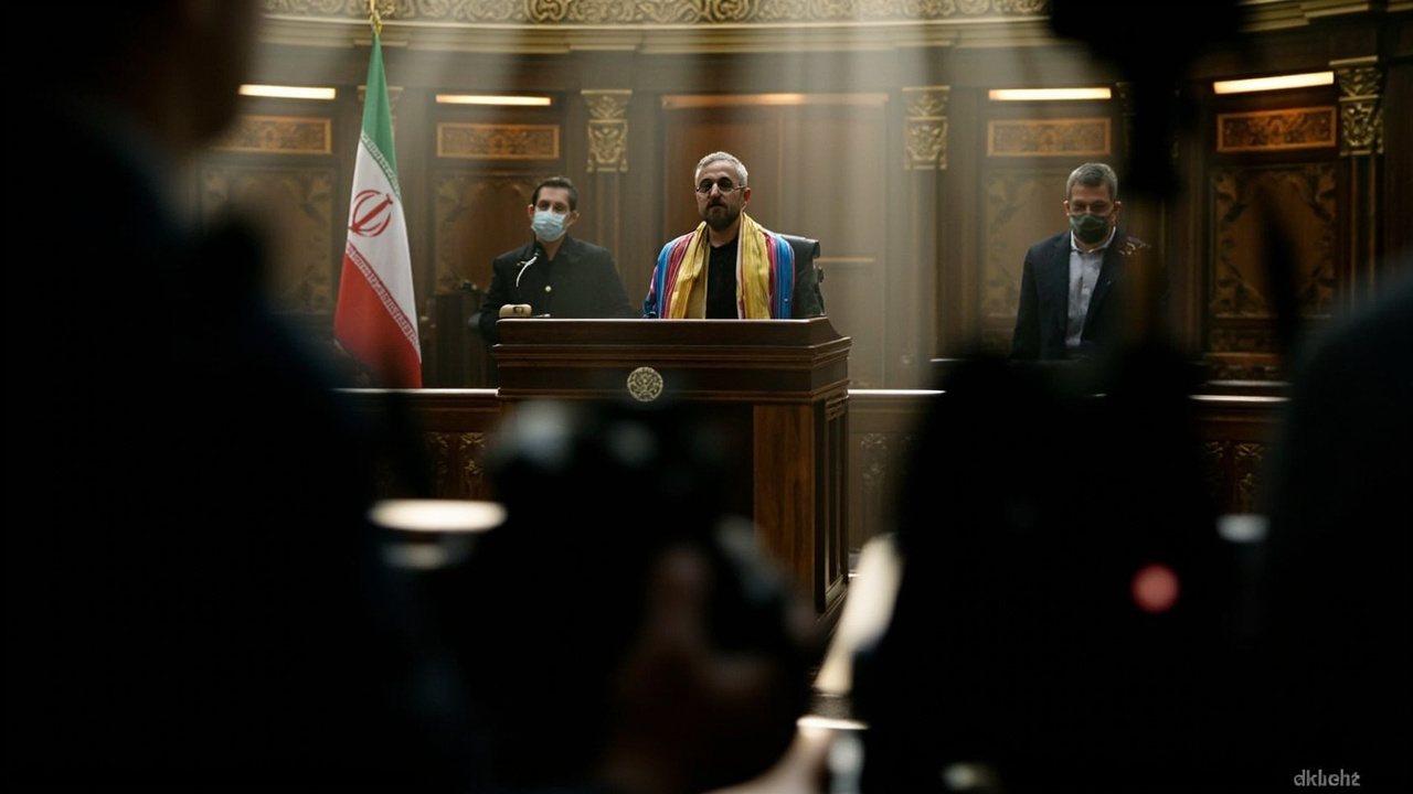Iranian leadership declaring victory from a government podium