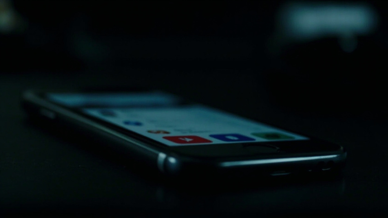A smartphone screen showing a social media interface in a dimly lit room