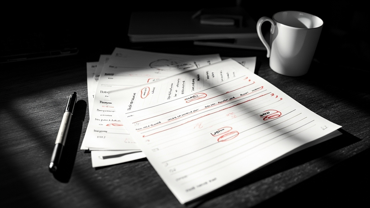 Three calendar pages for April overlapping on a desk with red circles on the 19th 22nd and 29th