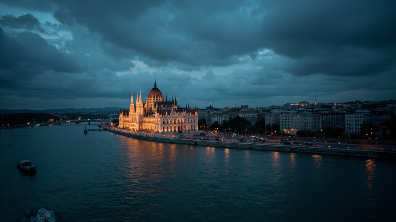 Hungarian parliament building viewed across the Danube