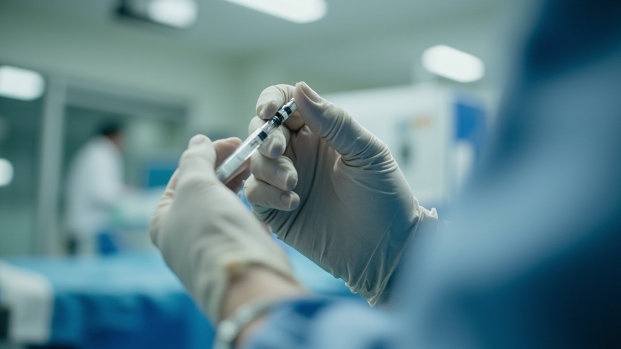 A medical professional preparing a vaccine in a clinical setting