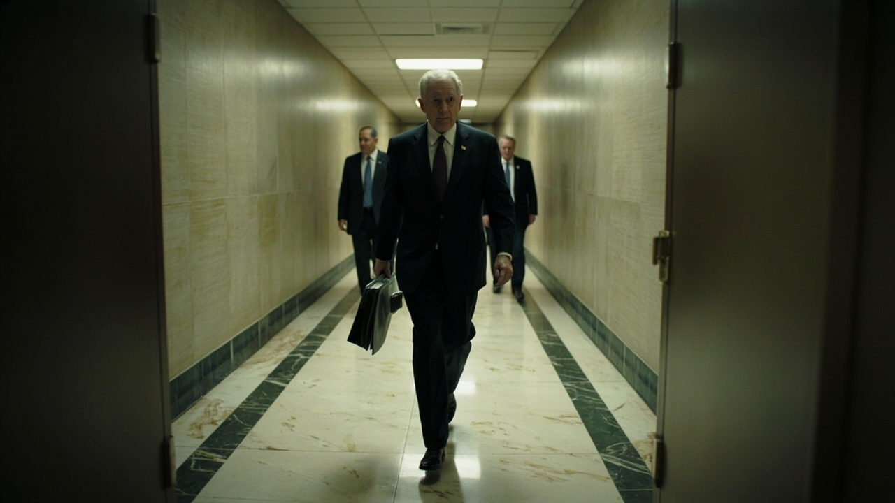 Vice President JD Vance walking through a diplomatic corridor in Islamabad