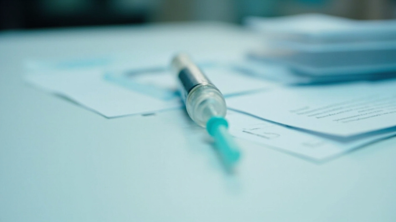 A close-up of a GLP-1 medication injection pen on a clinical white surface next to FDA paperwork