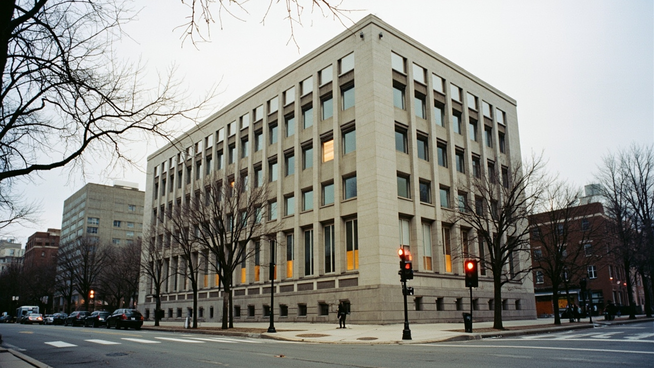 The exterior of the Foreign Intelligence Surveillance Court building in Washington DC under overcast skies