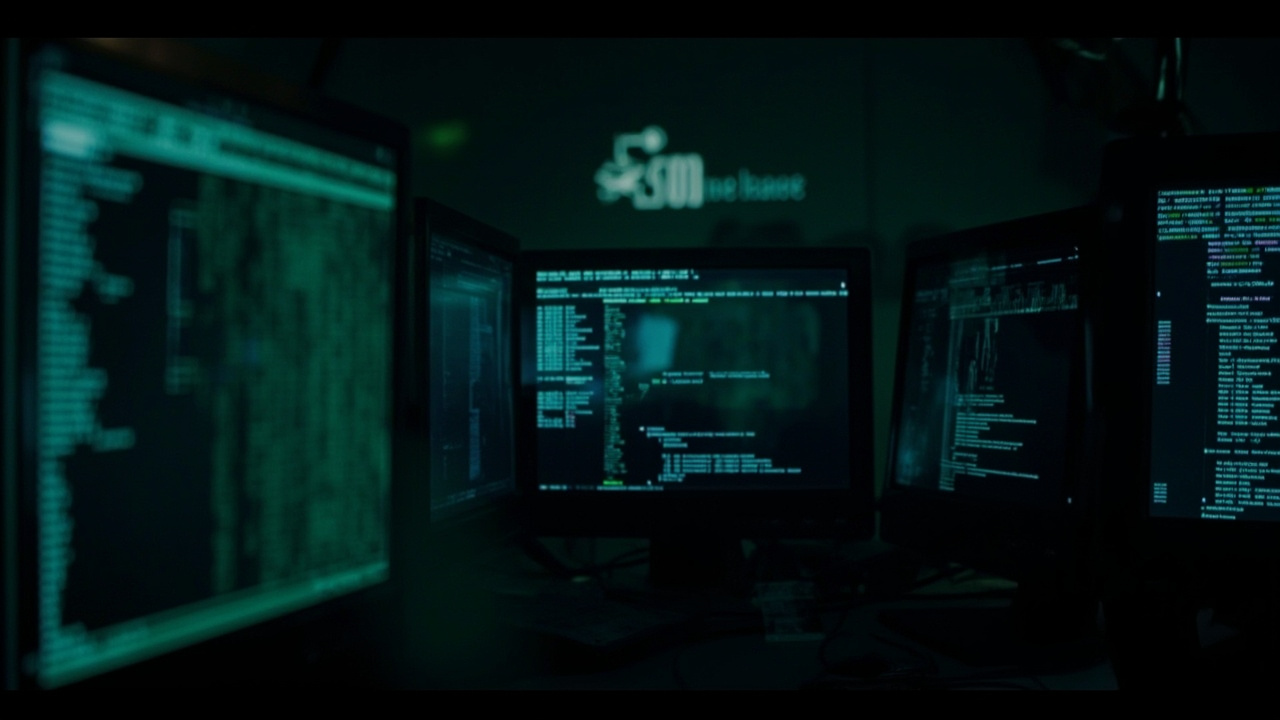 A dark computer screen showing lines of leaked data files with a Rockstar Games logo faintly visible in the background