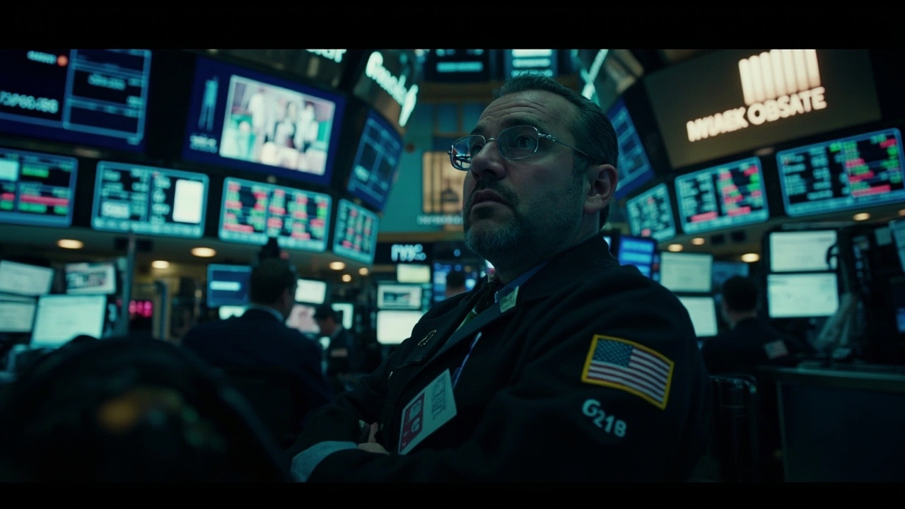 Trading floor screens showing green profit numbers