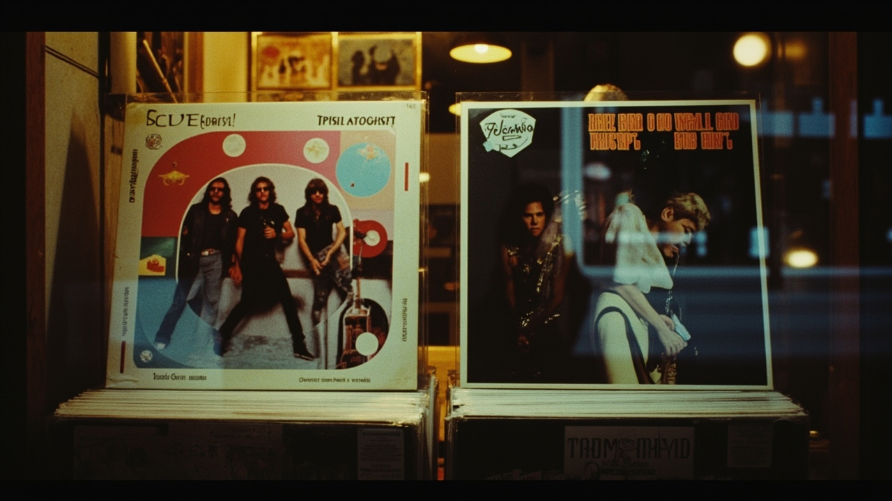 Two album covers side by side against a dark background, one rock and one hip-hop