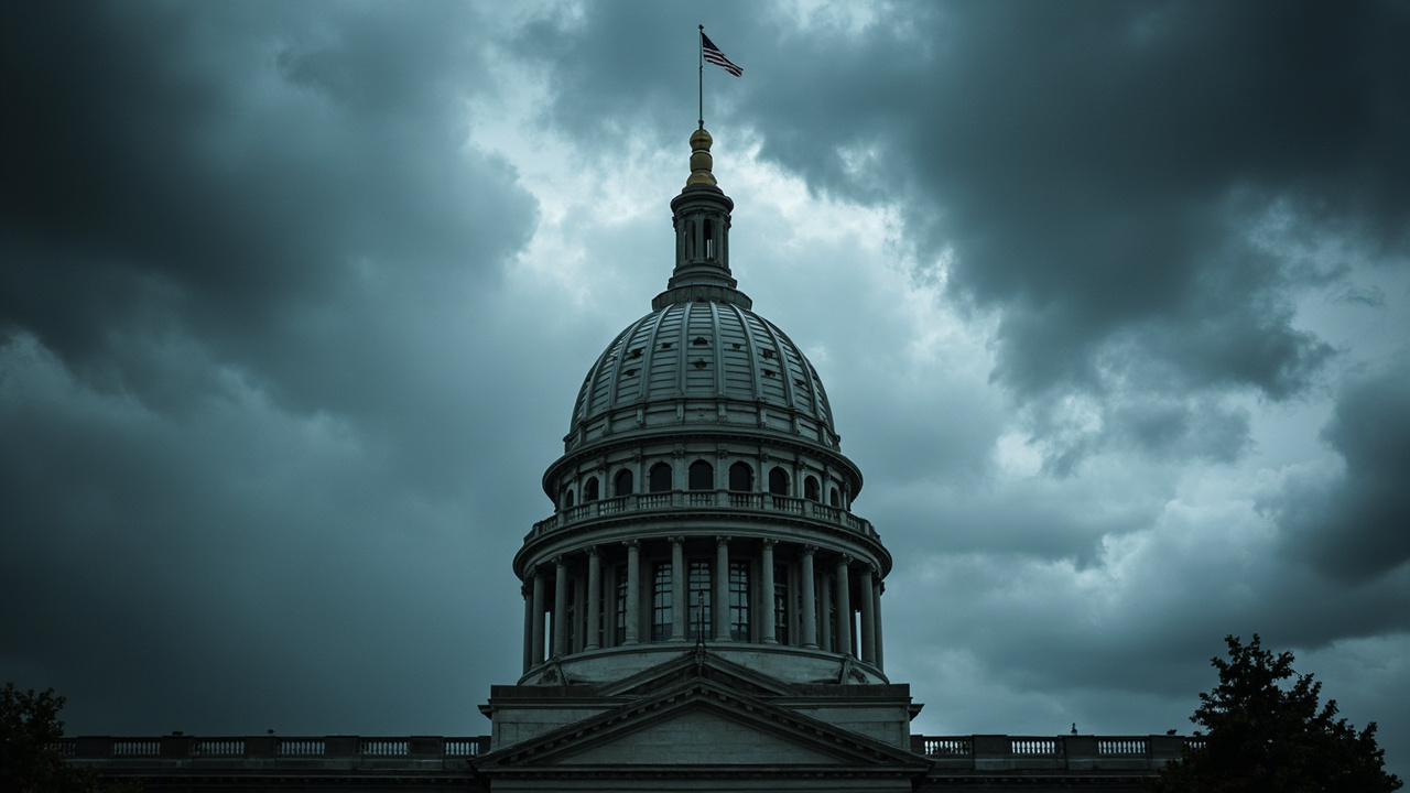 Illinois state capitol building with AI imagery overlay