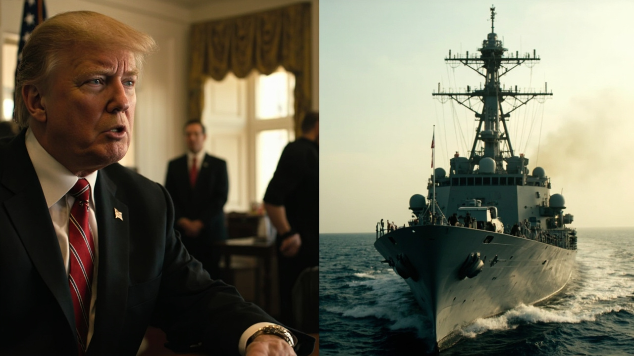 Split image of White House and naval vessel