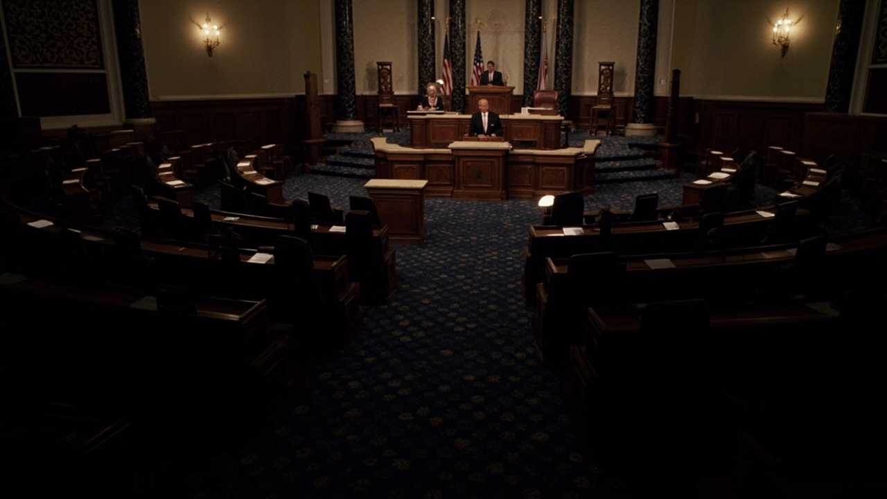 House chamber nearly empty during a pro forma session, a single Republican representative at the rostrum