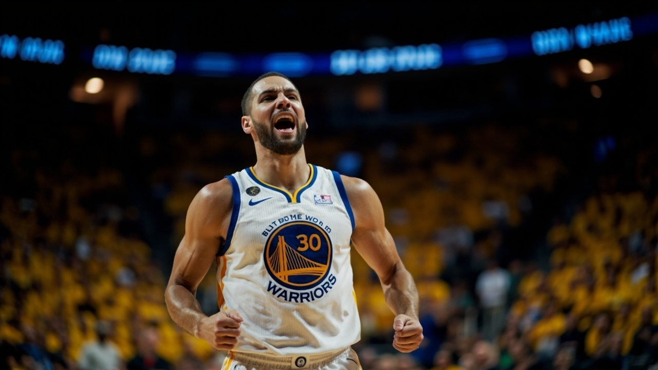 Stephen Curry celebrating a three-pointer during the Warriors comeback against the Clippers