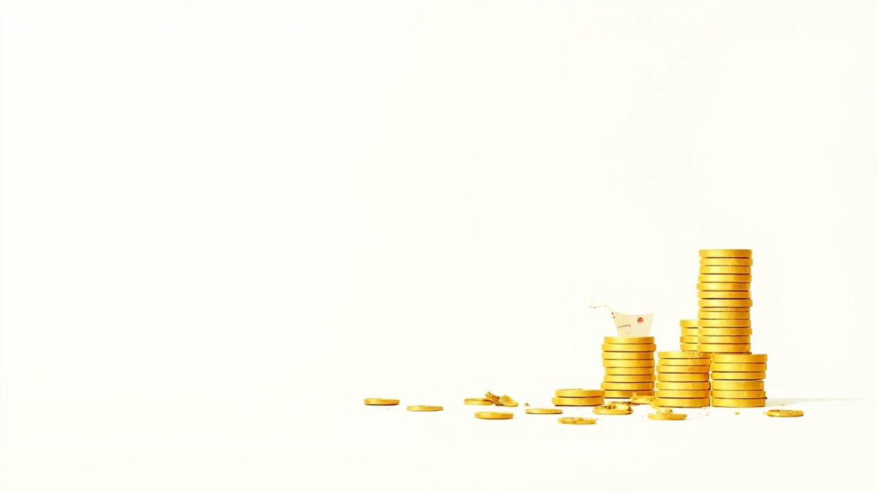 A single tall stack of coins beside many small scattered coins on a desk, representing funding concentration