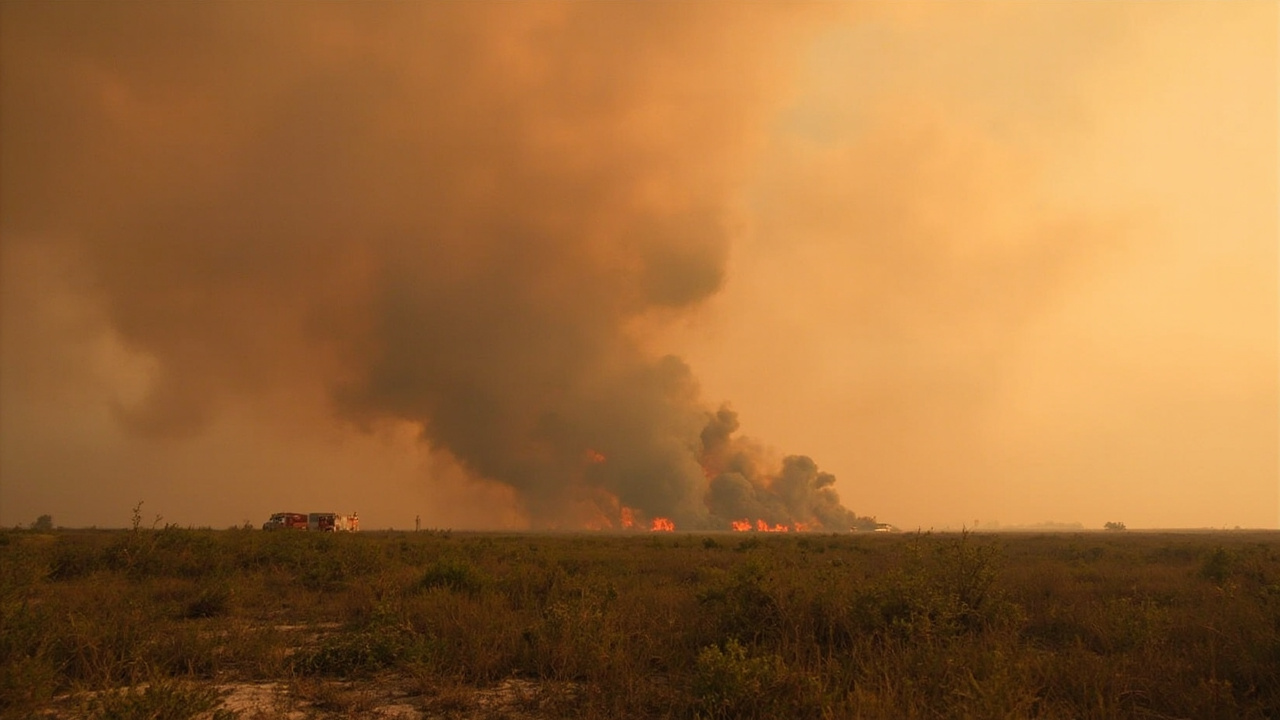 Smoke rising from a brushfire across flat Florida scrubland
