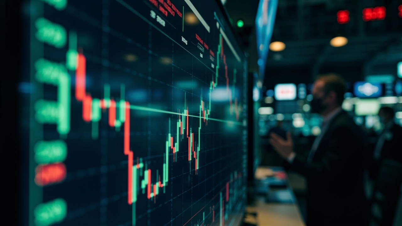 Financial trading floor screens displaying crude oil futures prices and charts