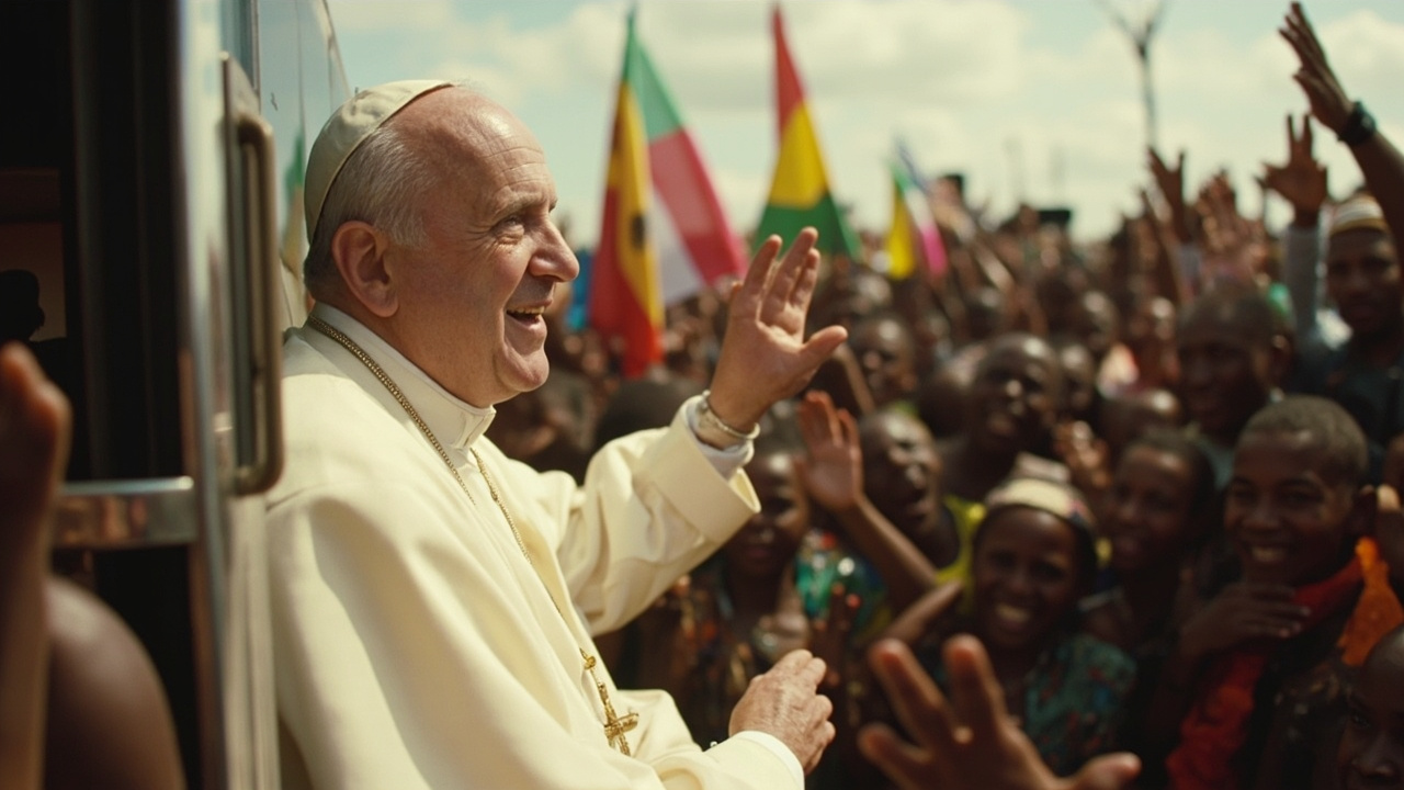 Pope Leo XIV greeting crowds during his Africa visit