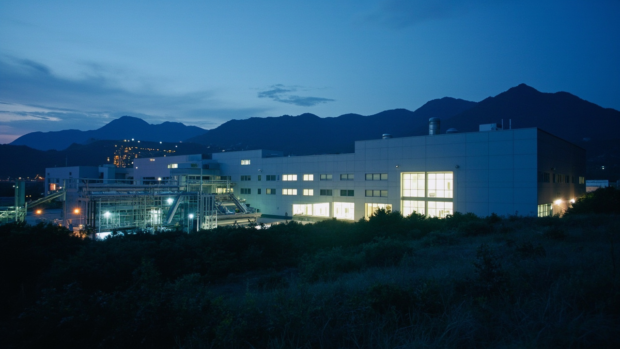TSMC semiconductor fabrication facility exterior with wafer production visible through clean room windows